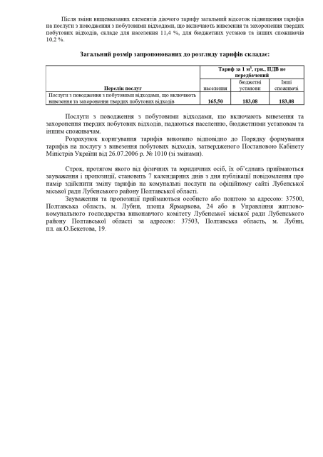 В Лубнах планують підняти тариф на вивезення побутових відходів