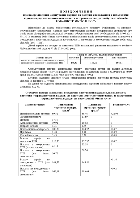 В Лубнах планують підняти тариф на вивезення побутових відходів