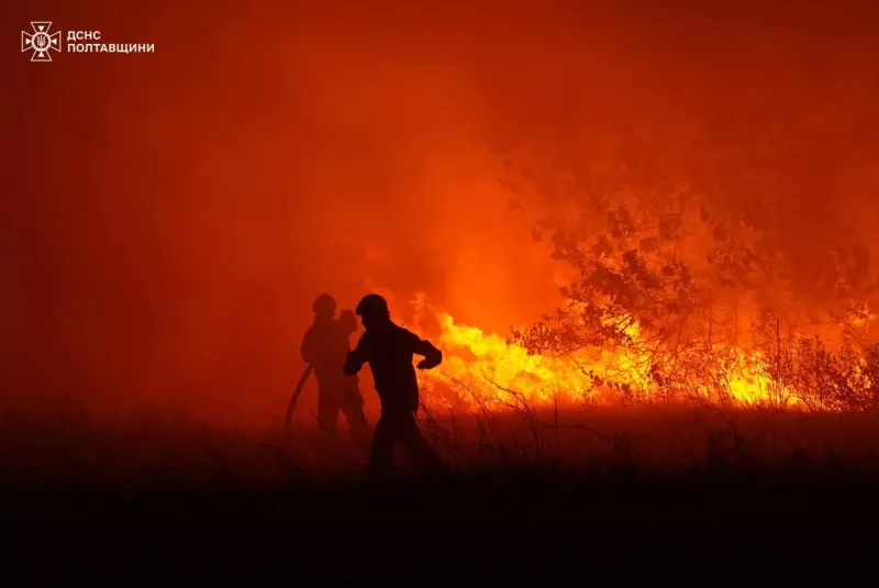 Рятувальники продовжують ліквідацію масштабної лісової пожежі у Полтавському районі