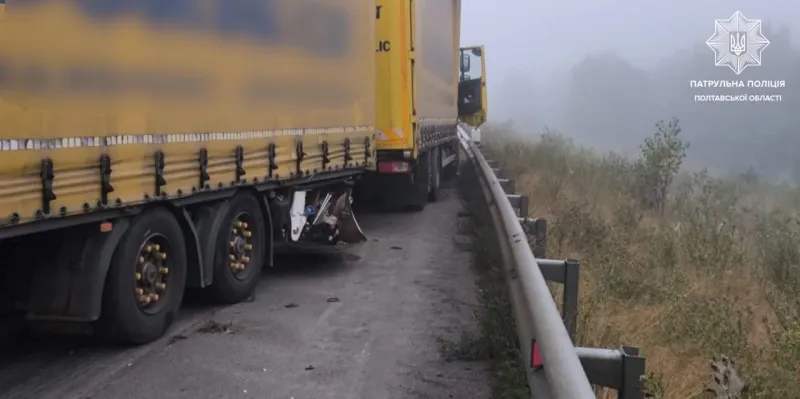 Поблизу Засулля на трасі вантажівка DAF в'їхала у відбійник