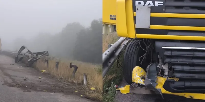 Поблизу Засулля на трасі вантажівка DAF в'їхала у відбійник